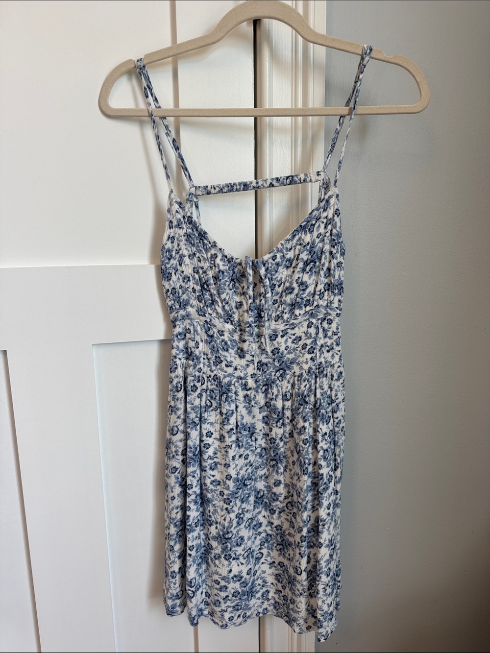 Blue and White Floral Spaghetti Strap Sundress